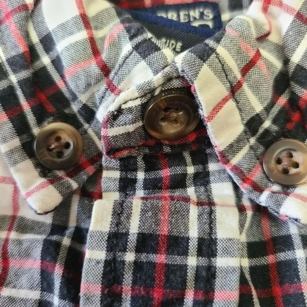 Children's Place long sleeve red white black plaid button down 18m